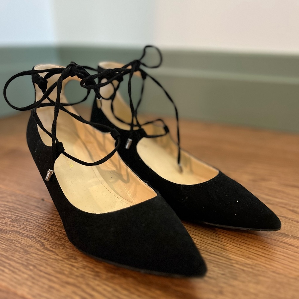 Marc Fisher Black Lace-Up Women's Suede Wedges